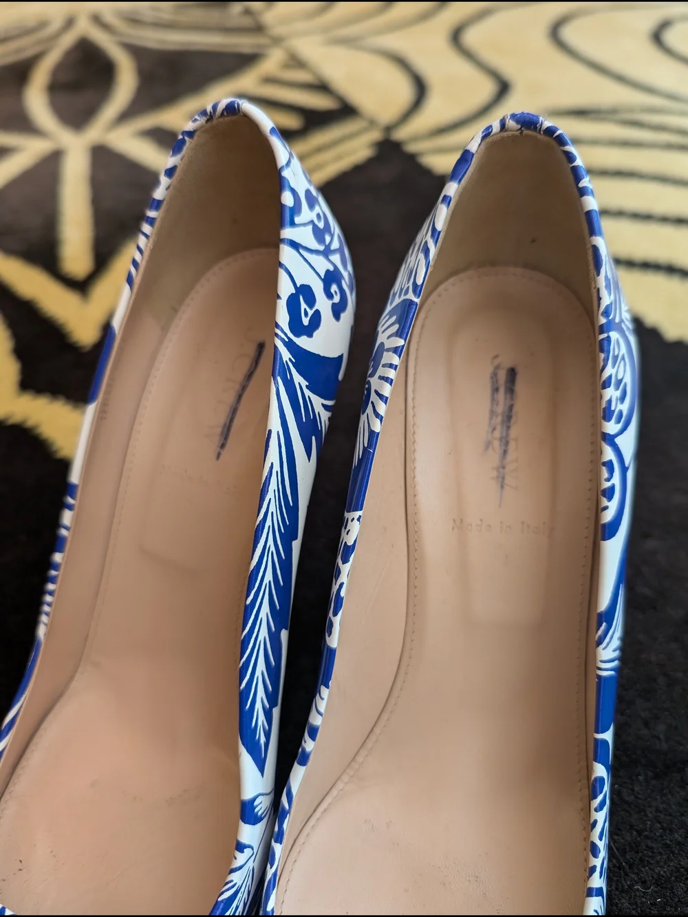 J. Crew Blue and White Floral Pointed-Toe Leather Pumps